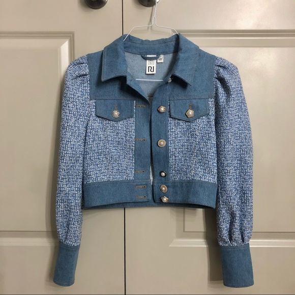 Cropped denim tweed jacket - Picture 1 of 7